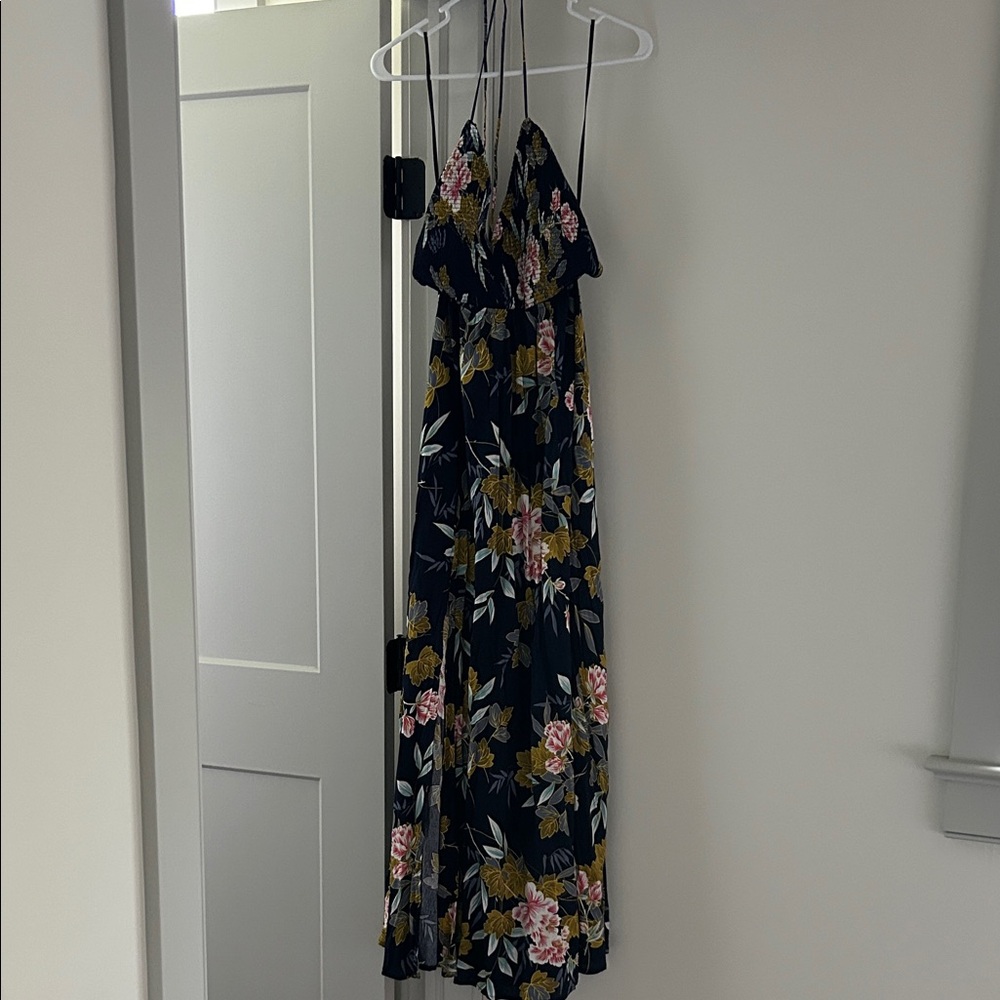 Aakaa Dark Floral Halter Dress